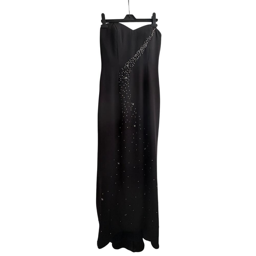 Vintage 90s/Y2K Cassandra Stone Black Beaded Prom Gown Strapless Whimsigoth